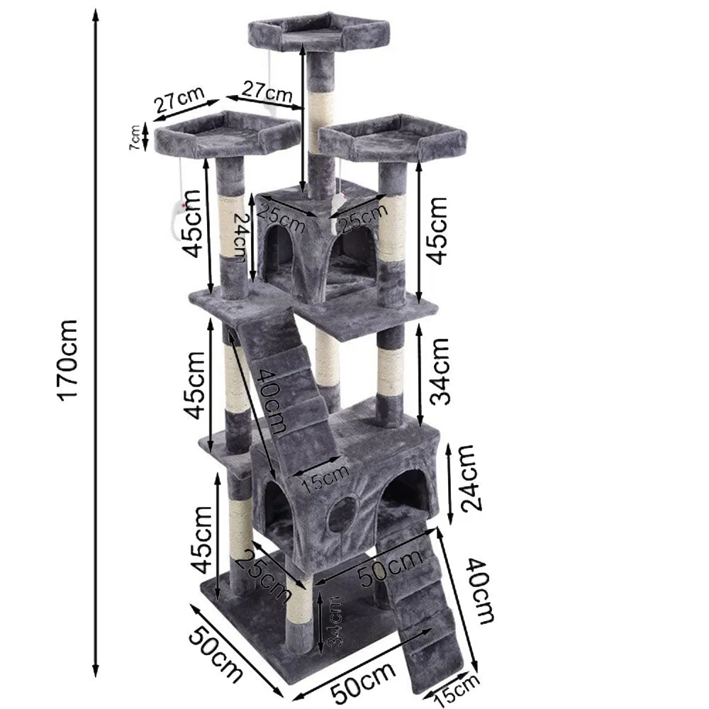 170cm Cat Tree | Scratching Post | Multi-Level Cat Tower | Grey