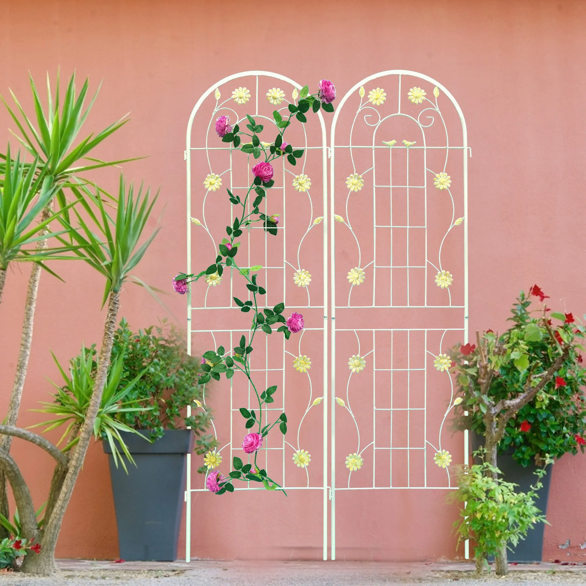 2 Pack Metal Garden Trellis 71" x 19.7" Rustproof Trellis for Climbing Plants Outdoor Flower Support Cream White