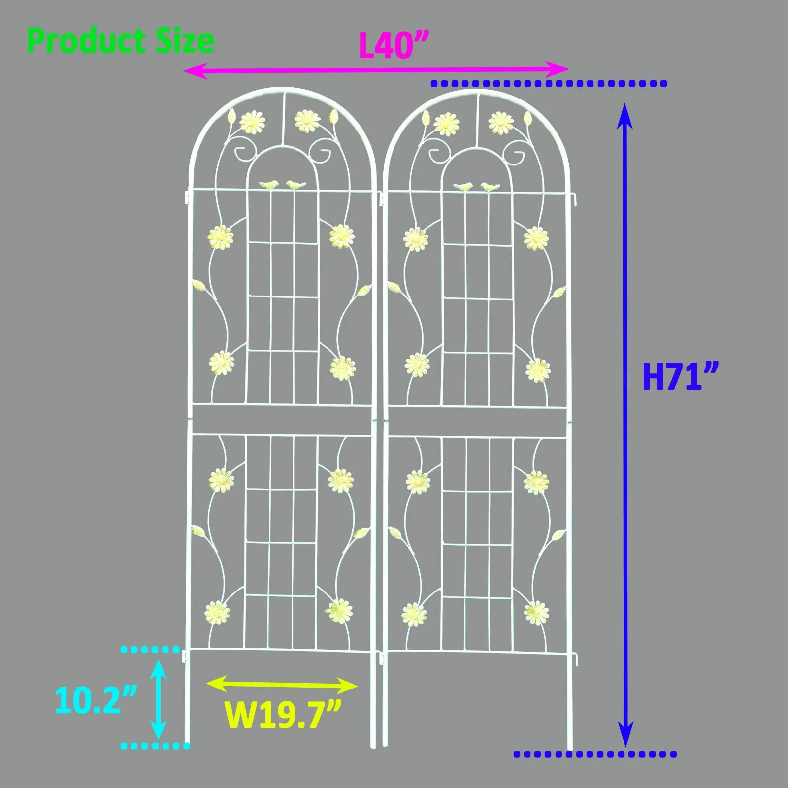 2 Pack Metal Garden Trellis 71" x 19.7" Rustproof Trellis for Climbing Plants Outdoor Flower Support Cream White