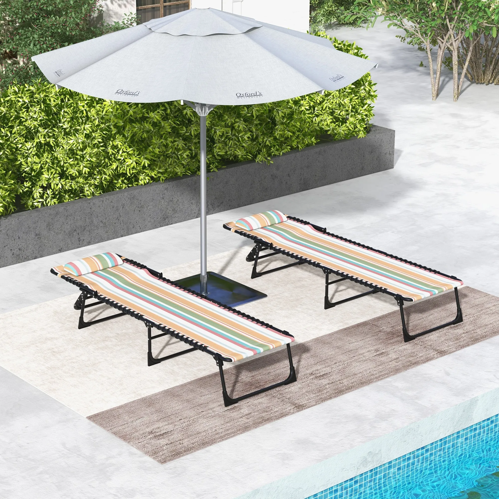 2 Pcs Folding Sun Lounger Beach Chaise Chair Garden Cot Camping Recliner with 4 Position Adjustable Multicolored