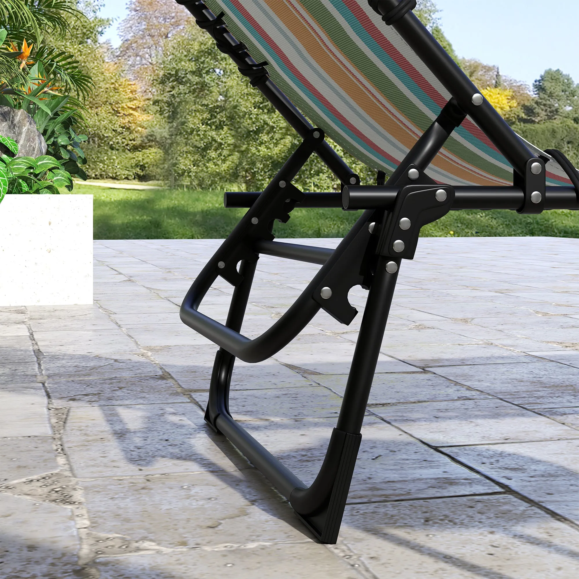 2 Pcs Folding Sun Lounger Beach Chaise Chair Garden Cot Camping Recliner with 4 Position Adjustable Multicolored