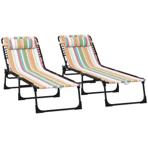 2 Pcs Folding Sun Lounger Beach Chaise Chair Garden Cot Camping Recliner with 4 Position Adjustable Multicolored