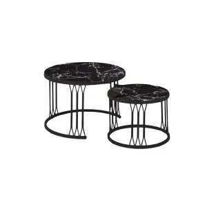 2Pcs Of Modern Glass Top Side End Coffee Table With Nesting Frame Ct-7 Black