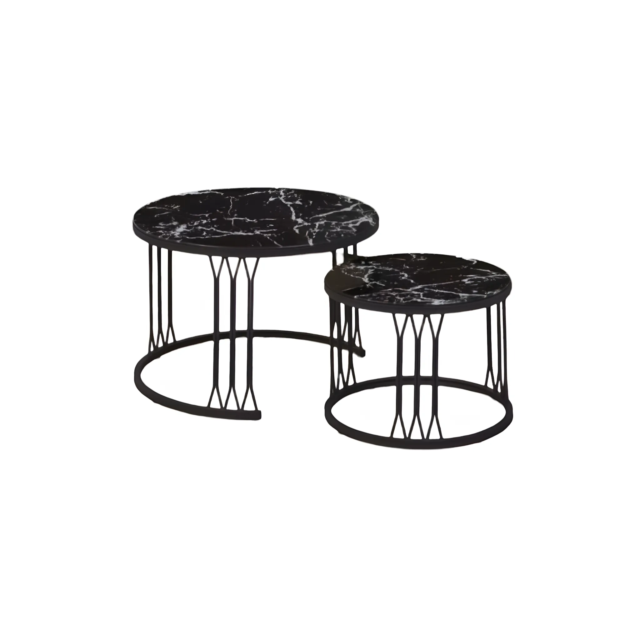 2Pcs Of Modern Glass Top Side End Coffee Table With Nesting Frame Ct-7 Black