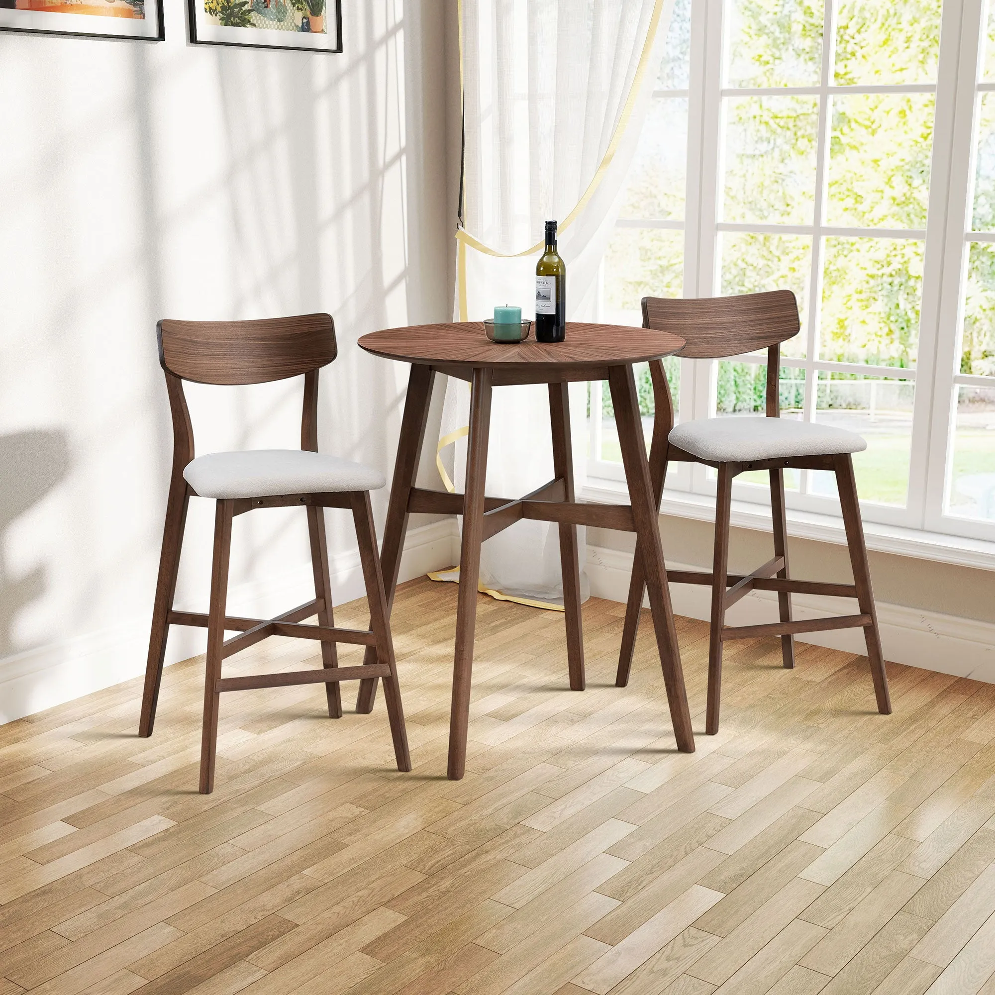31.5" Oversize Round Bar Table, Wooden High Top Kitchen Dining Table for Pub, Living Room, Restaurant, Cocktail Bar - Walnut