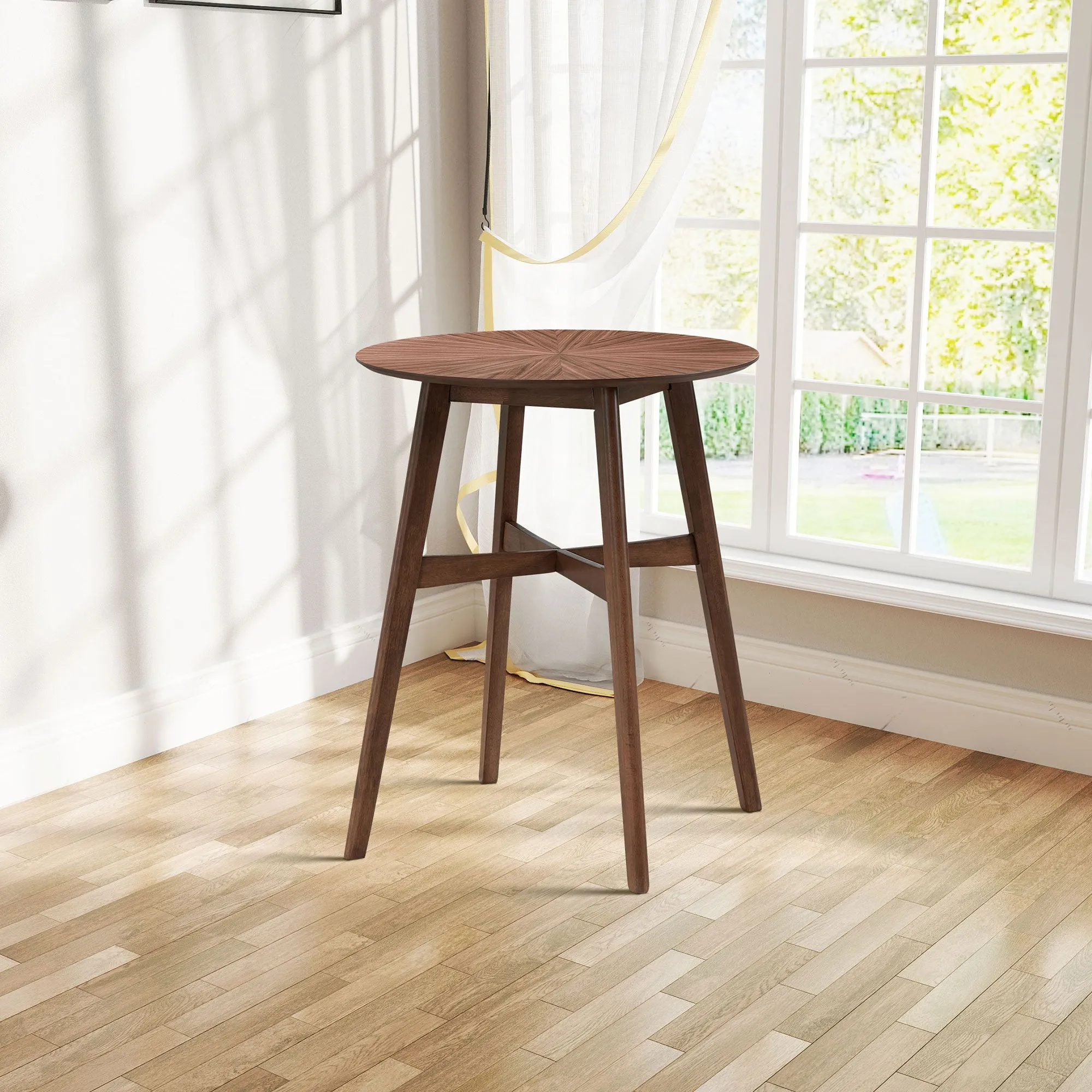 31.5" Oversize Round Bar Table, Wooden High Top Kitchen Dining Table for Pub, Living Room, Restaurant, Cocktail Bar - Walnut