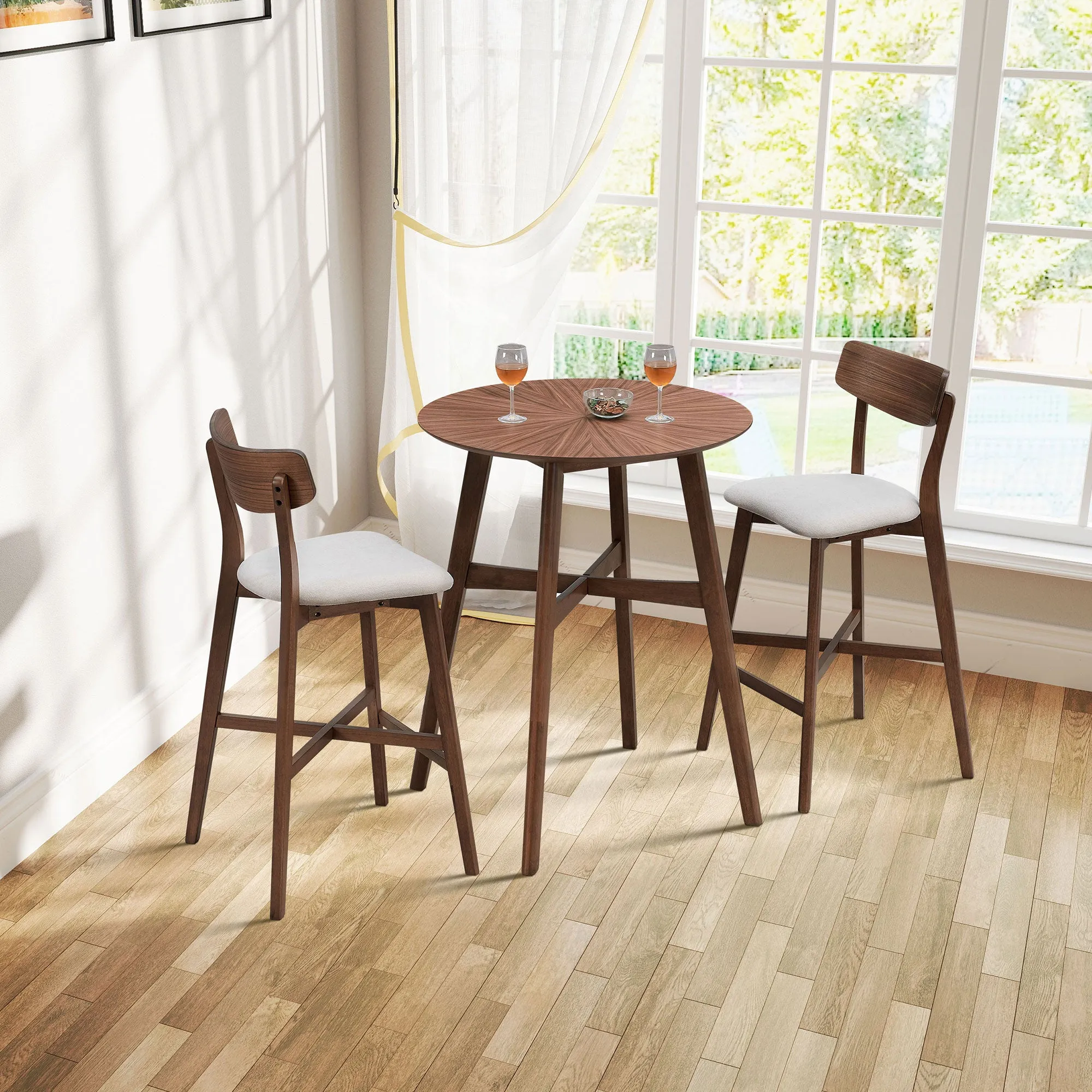 31.5" Oversize Round Bar Table, Wooden High Top Kitchen Dining Table for Pub, Living Room, Restaurant, Cocktail Bar - Walnut