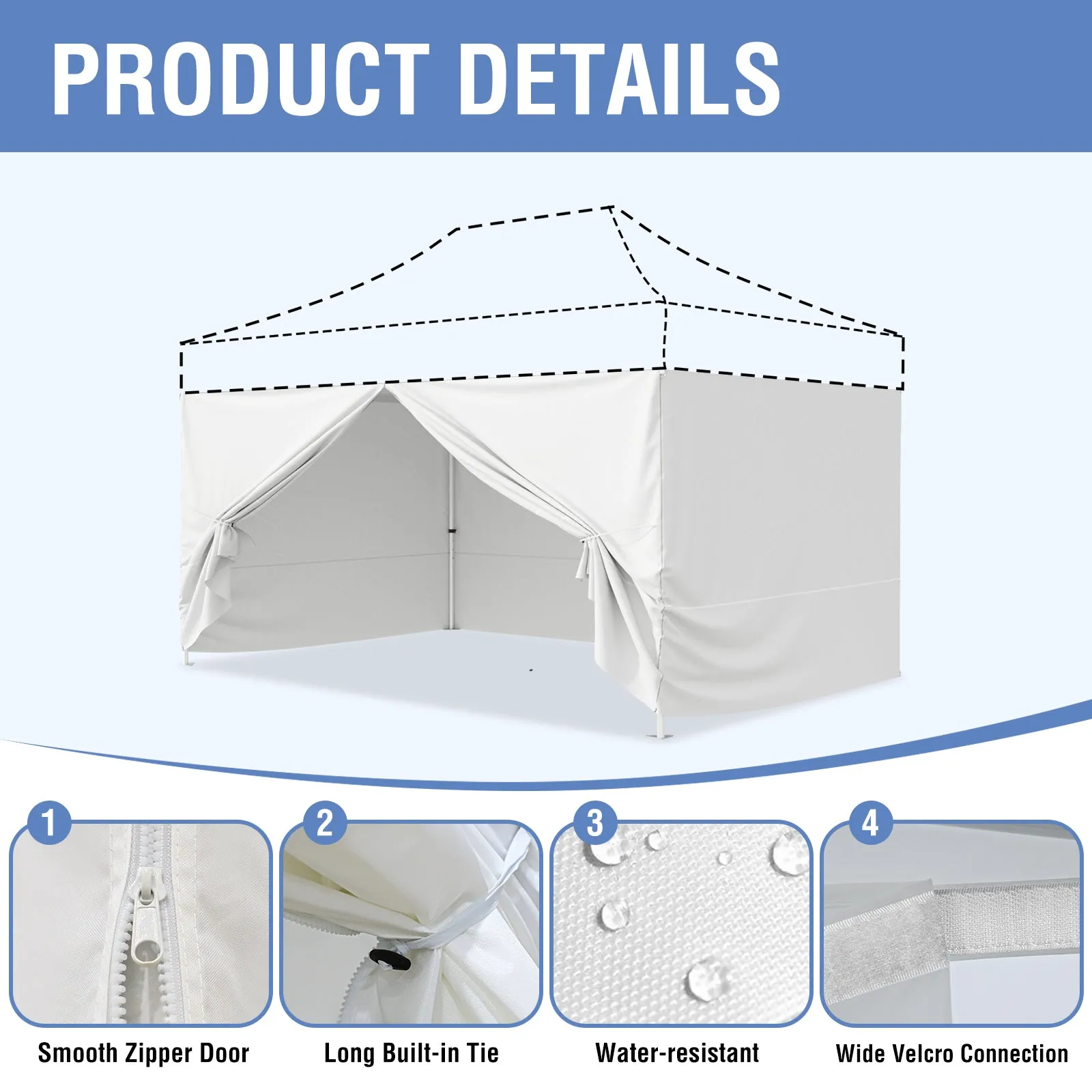 4 PCS Sunwall/Sidewalls for 10x15 ft Aluminum Custom Canopy Only,  Includes 3 Sidewalls and 1 Entry Wall, Pack of 4, White