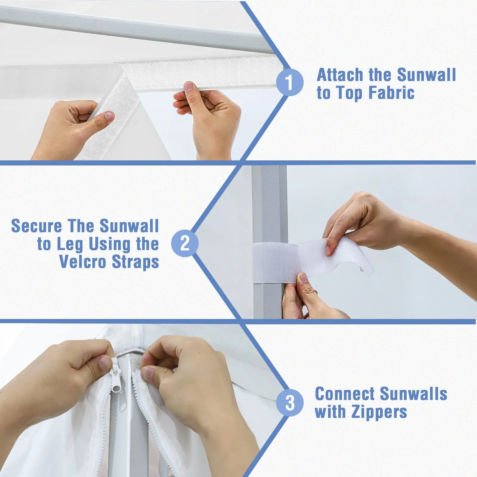 4 PCS Sunwall/Sidewalls for 10x15 ft Aluminum Custom Canopy Only,  Includes 3 Sidewalls and 1 Entry Wall, Pack of 4, White