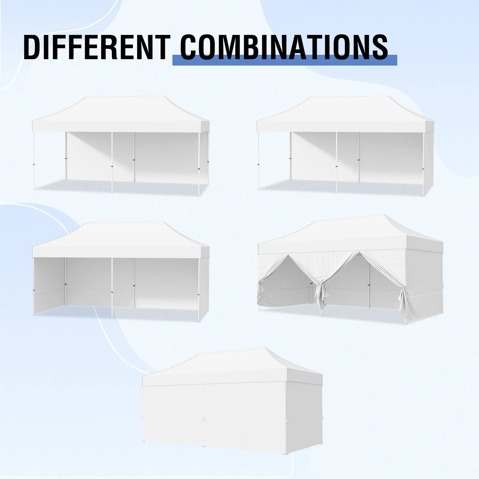 4-Piece Sunwall/Sidewalls for 10x20 ft Aluminum Custom Canopy Only,  Includes 3 Sidewalls and 1 Entry Wall, Pack of 4, White