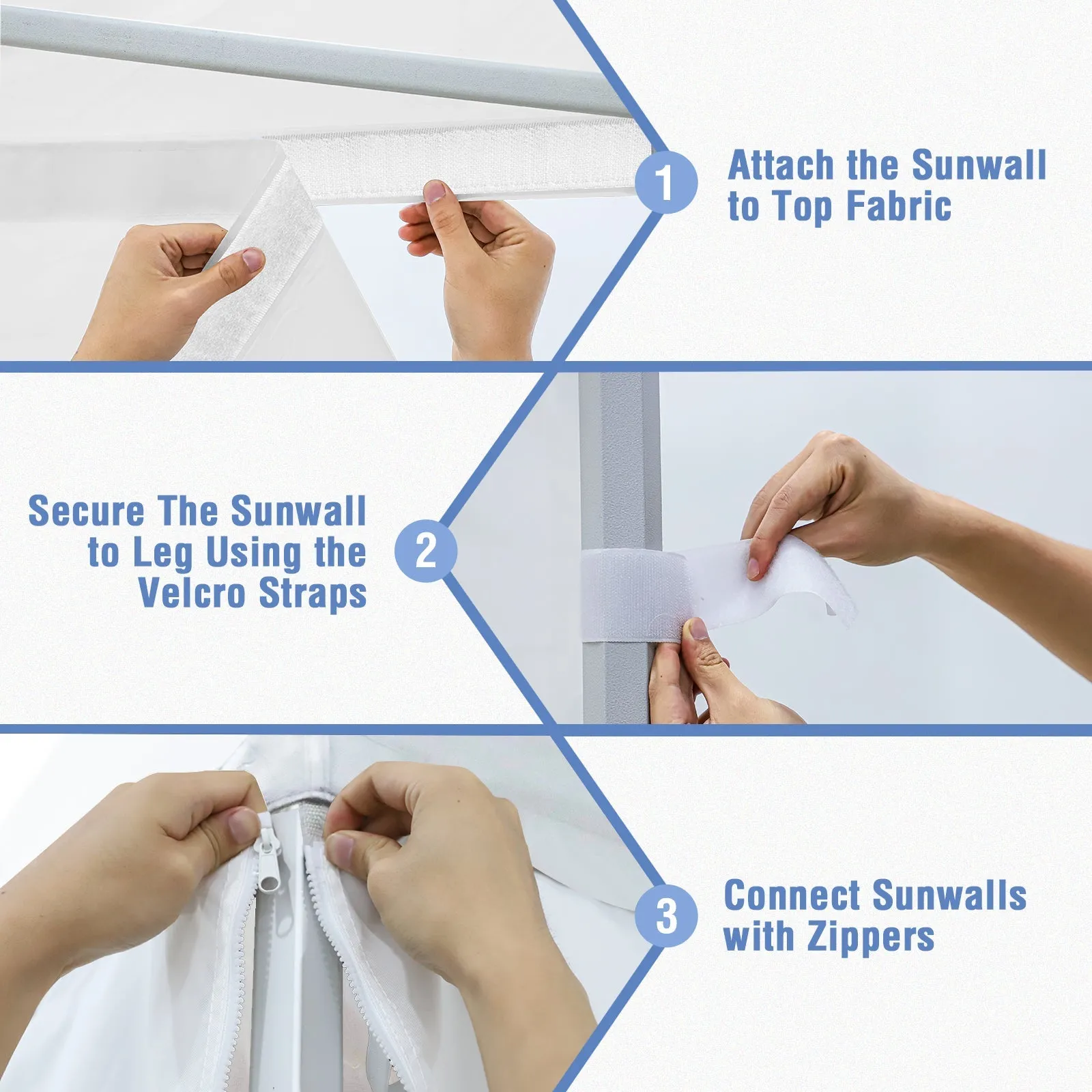 4-Piece Sunwall/Sidewalls for 10x20 ft Aluminum Custom Canopy Only,  Includes 3 Sidewalls and 1 Entry Wall, Pack of 4, White