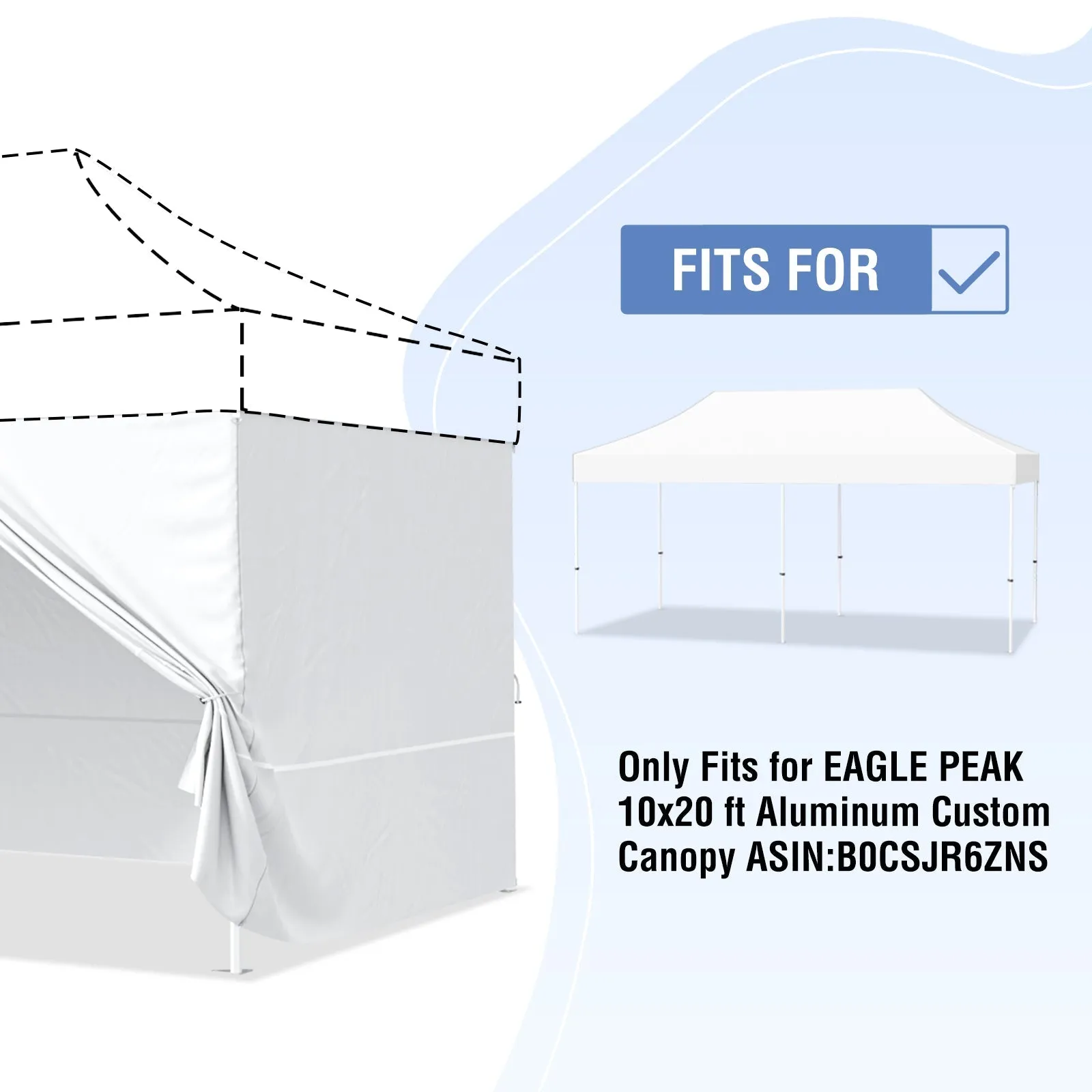4-Piece Sunwall/Sidewalls for 10x20 ft Aluminum Custom Canopy Only,  Includes 3 Sidewalls and 1 Entry Wall, Pack of 4, White