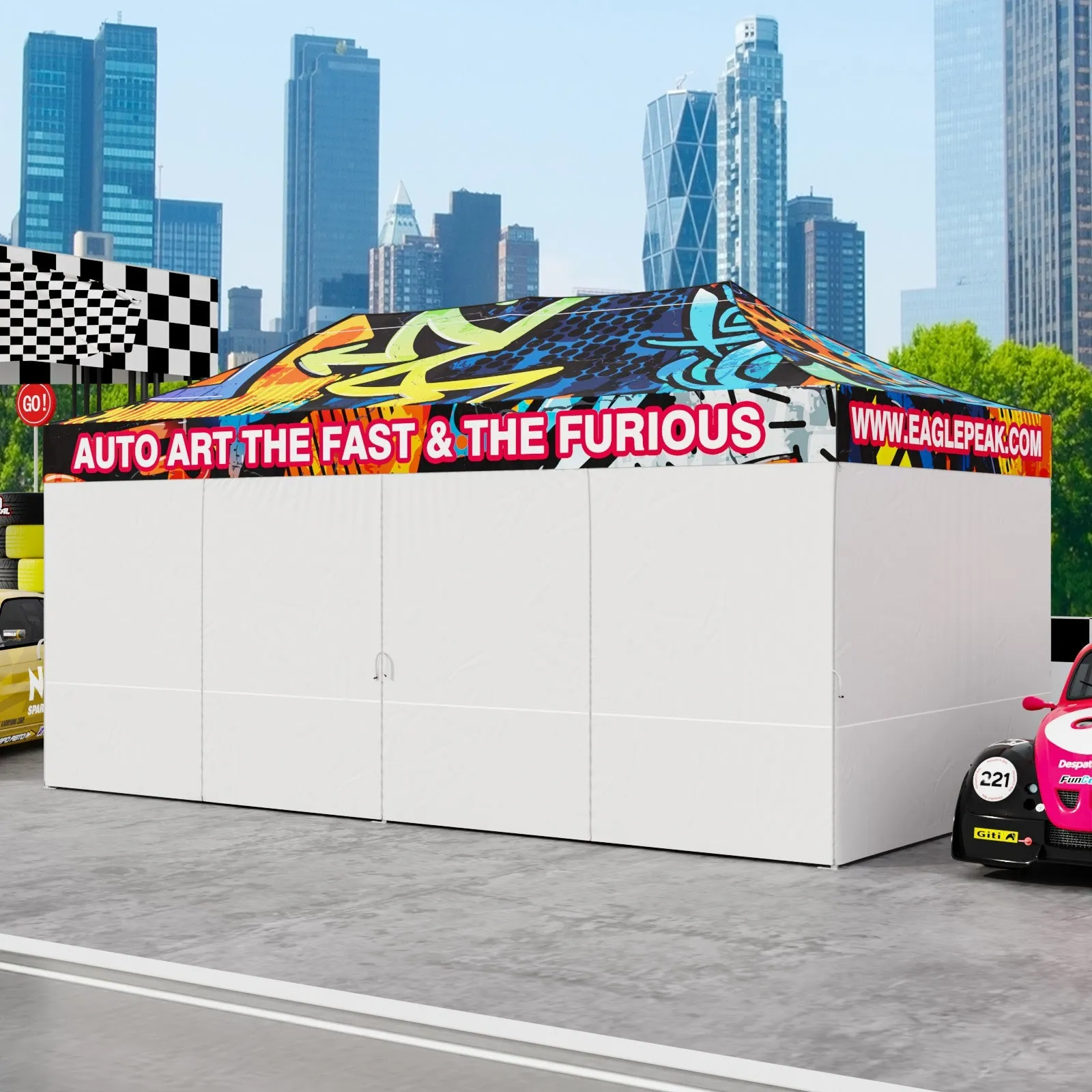 4-Piece Sunwall/Sidewalls for 10x20 ft Aluminum Custom Canopy Only,  Includes 3 Sidewalls and 1 Entry Wall, Pack of 4, White