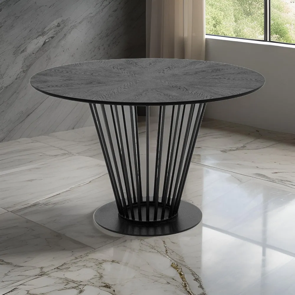 47 Inch Dining Table, Round Top, Modern Black Iron Metal Pedestal Base By Casagear Home