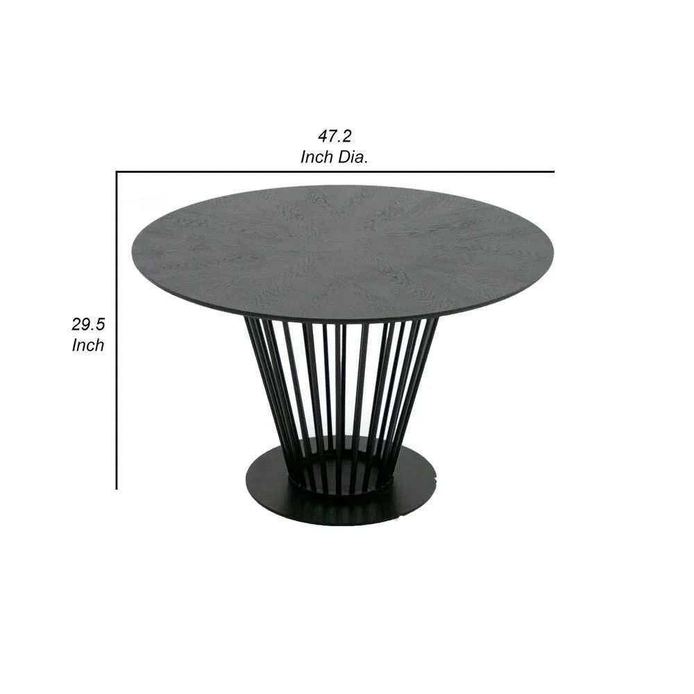 47 Inch Dining Table, Round Top, Modern Black Iron Metal Pedestal Base By Casagear Home