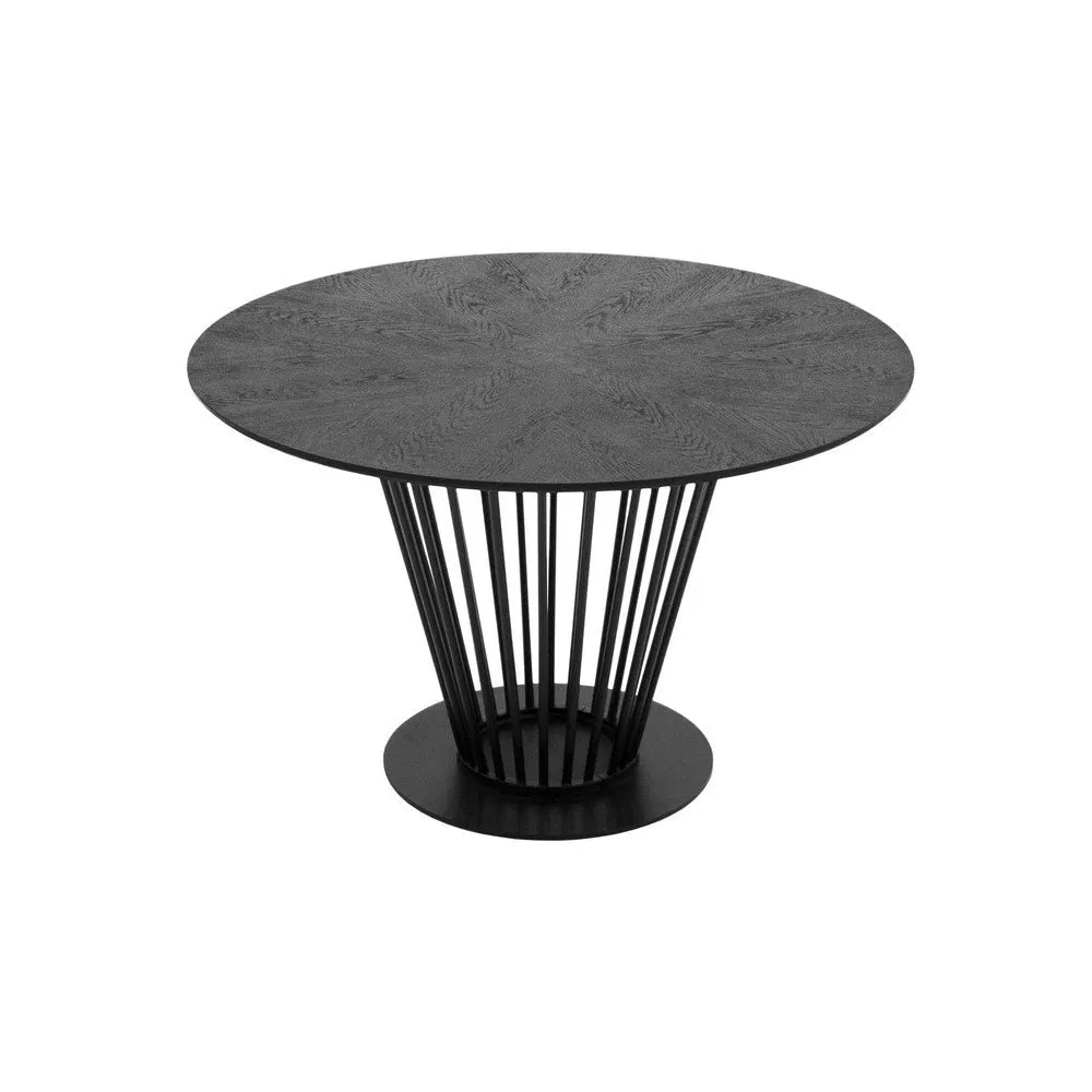 47 Inch Dining Table, Round Top, Modern Black Iron Metal Pedestal Base By Casagear Home