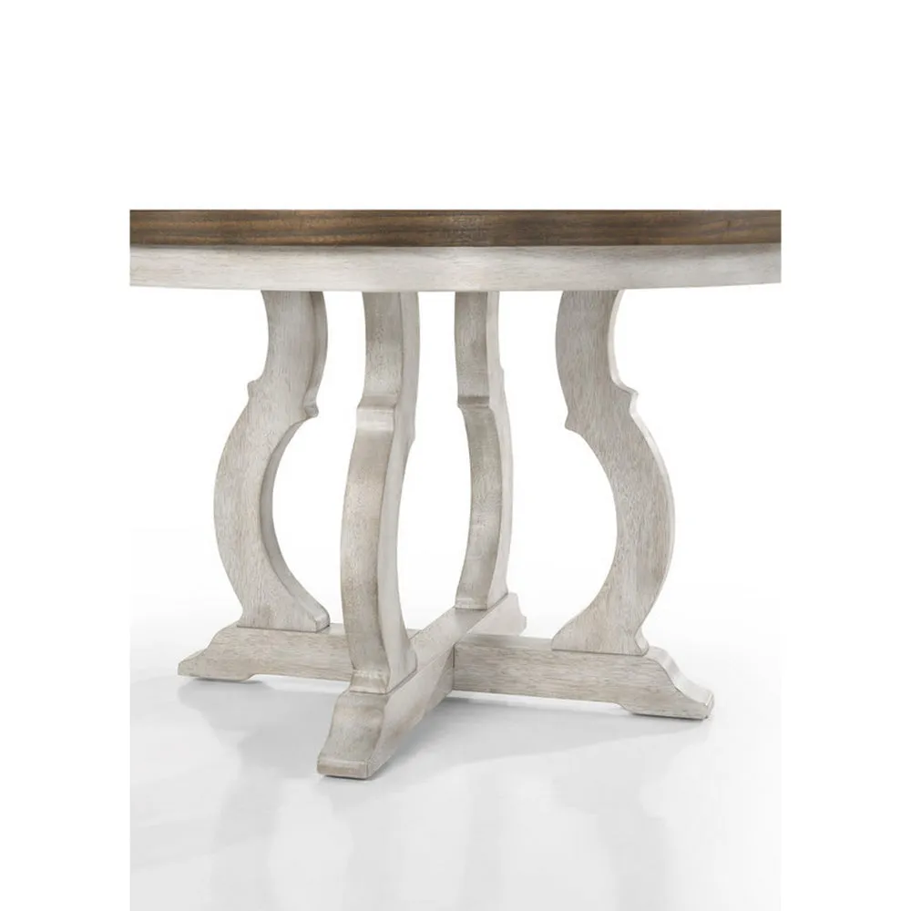 5 Piece Dining Table Set, 4 Ergonomic Chairs, Off White Upholstery, Brown By Casagear Home