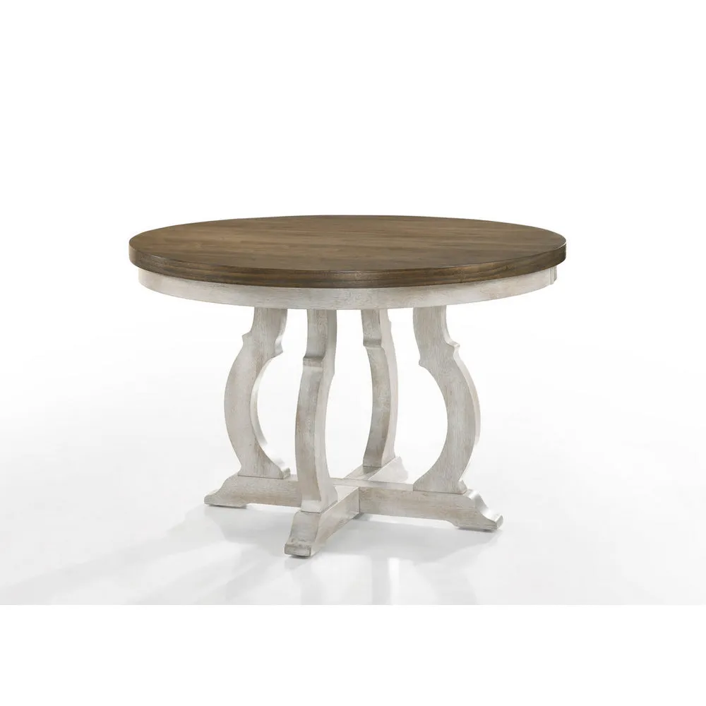 5 Piece Dining Table Set, 4 Ergonomic Chairs, Off White Upholstery, Brown By Casagear Home
