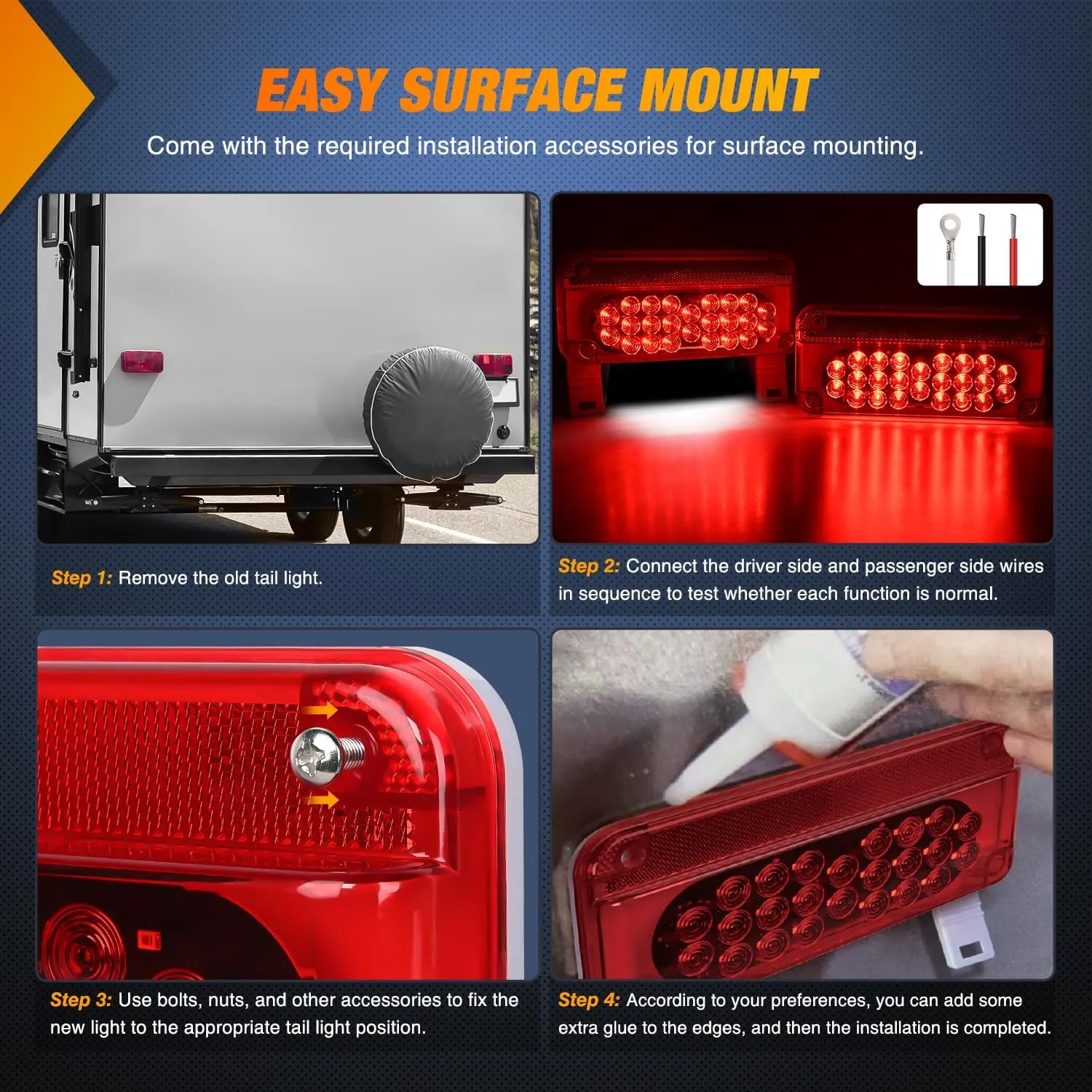 54Leds LED RV White License Plate Red Tail Lights