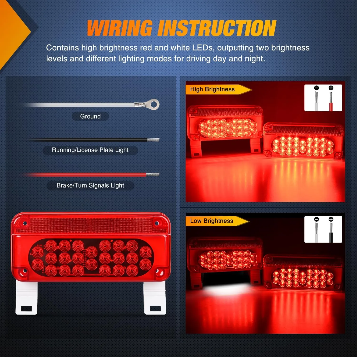 54Leds LED RV White License Plate Red Tail Lights