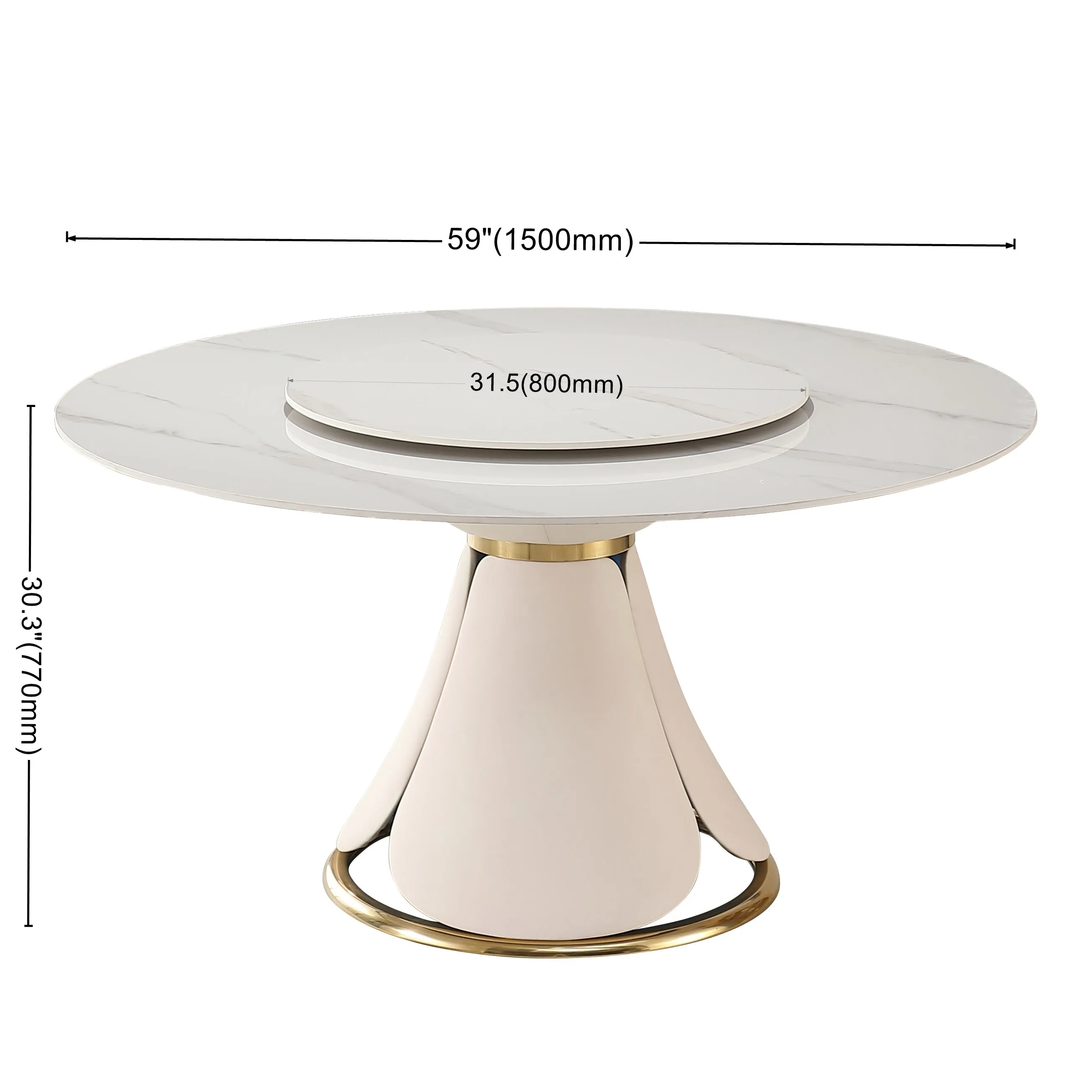 59.05" Modern Sintered Stone Dining Table Set with 31.5" Round Turntable, Wood/Metal Pedestal, 8 Chairs