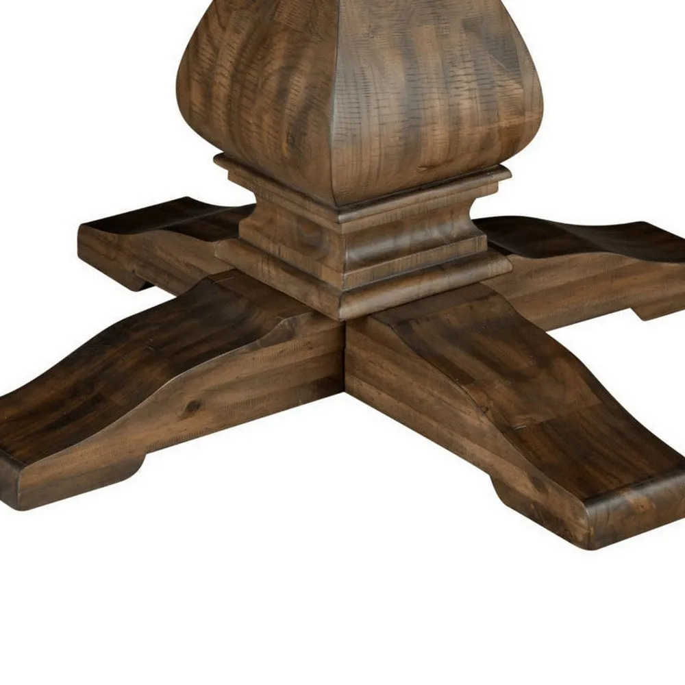 60 Inch Round Dining Table, Carved Pedestal Base, Reclaimed Walnut Brown By Casagear Home