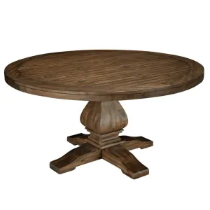 60 Inch Round Dining Table, Carved Pedestal Base, Reclaimed Walnut Brown By Casagear Home