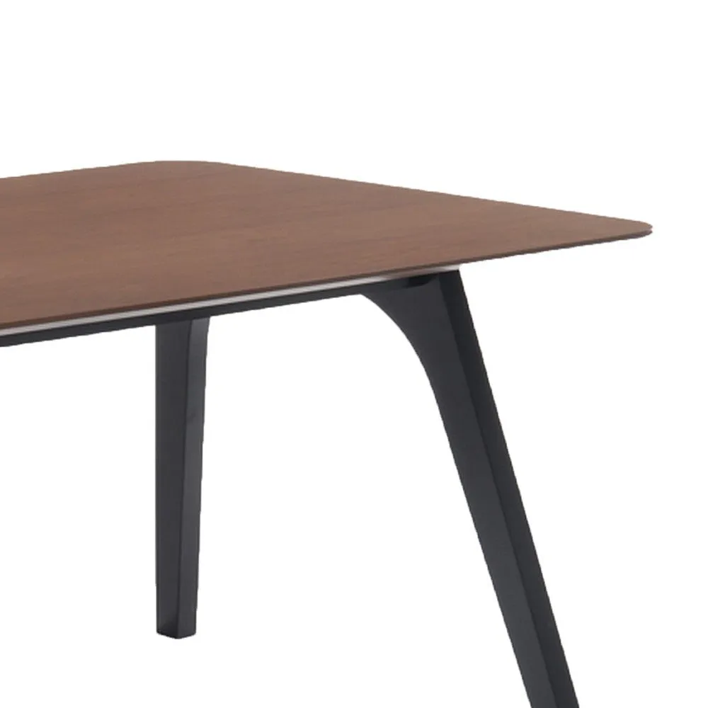 63 Inch Dining Table, Rectangular Top with Curved Edges, Walnut Brown By Casagear Home