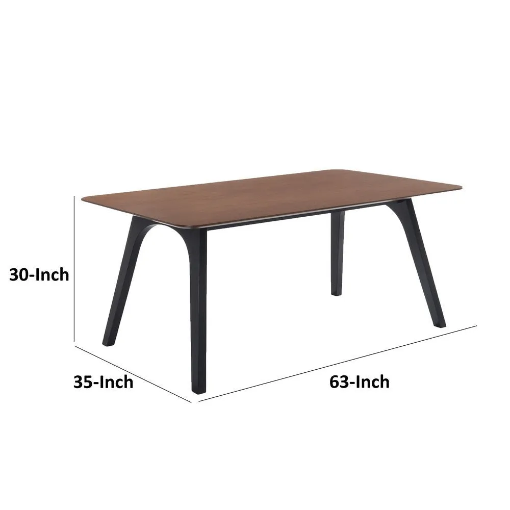 63 Inch Dining Table, Rectangular Top with Curved Edges, Walnut Brown By Casagear Home