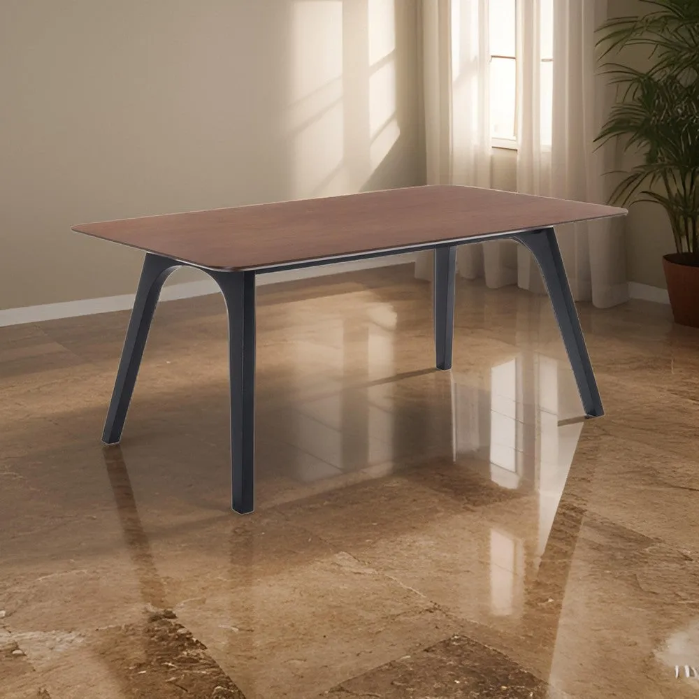 63 Inch Dining Table, Rectangular Top with Curved Edges, Walnut Brown By Casagear Home