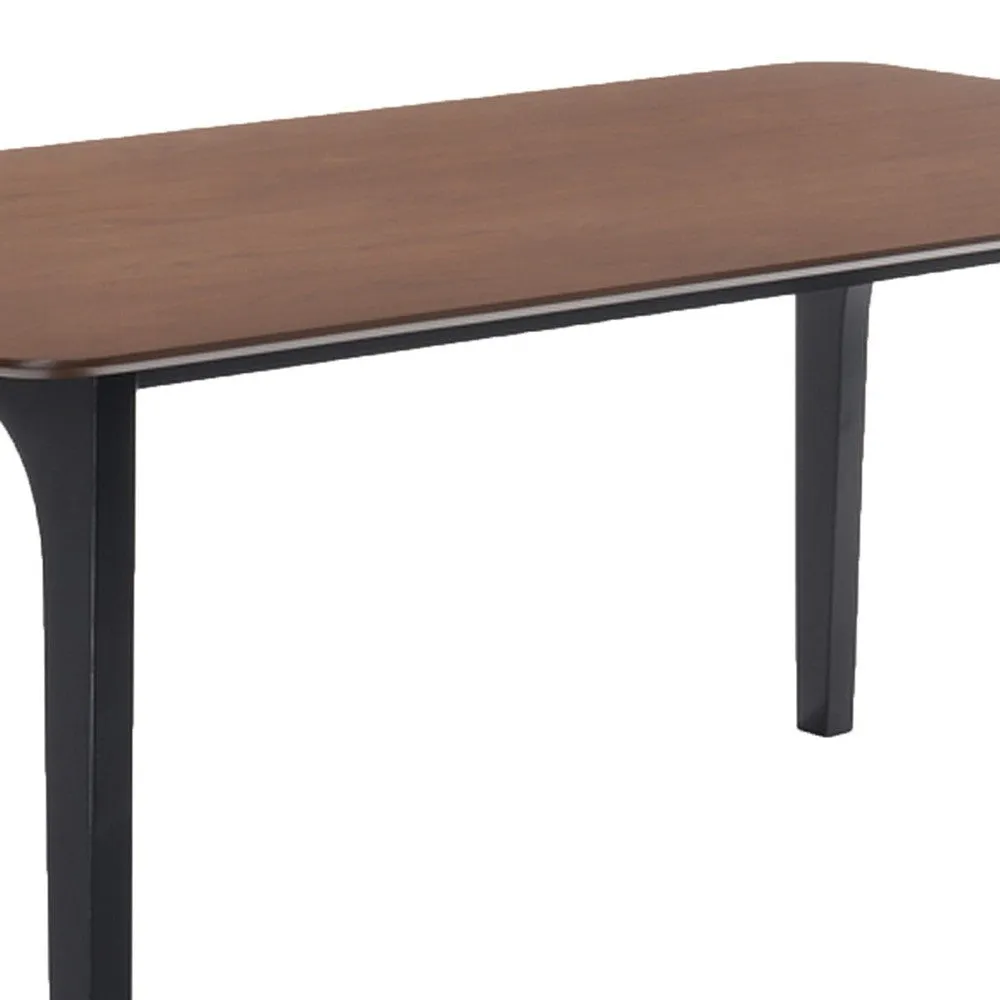 63 Inch Dining Table, Rectangular Top with Curved Edges, Walnut Brown By Casagear Home
