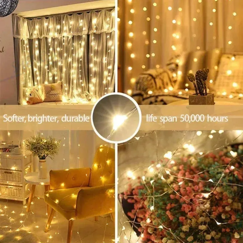 6x3M/3x3m Curtain Garland on The Window USB Power Fairy Lights Festoon with Remote New Year Garland Led Lights Decor