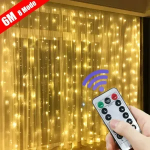 6x3M/3x3m Curtain Garland on The Window USB Power Fairy Lights Festoon with Remote New Year Garland Led Lights Decor