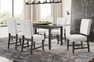 7 PC Espress Solid Wood Extendable Dining Table Set With White Boucle Fabric Seats - Model #3009