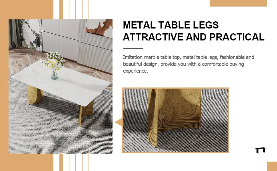 71" White Faux Marble Dining Table with Gold Legs - Versatile & Stylish for Family Meals, Parties, & Gatherings