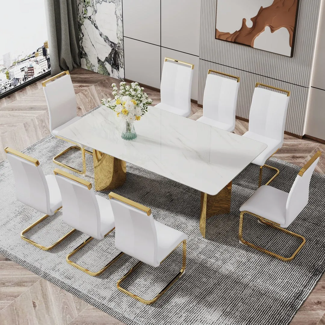 71" White Faux Marble Dining Table with Gold Legs - Versatile & Stylish for Family Meals, Parties, & Gatherings