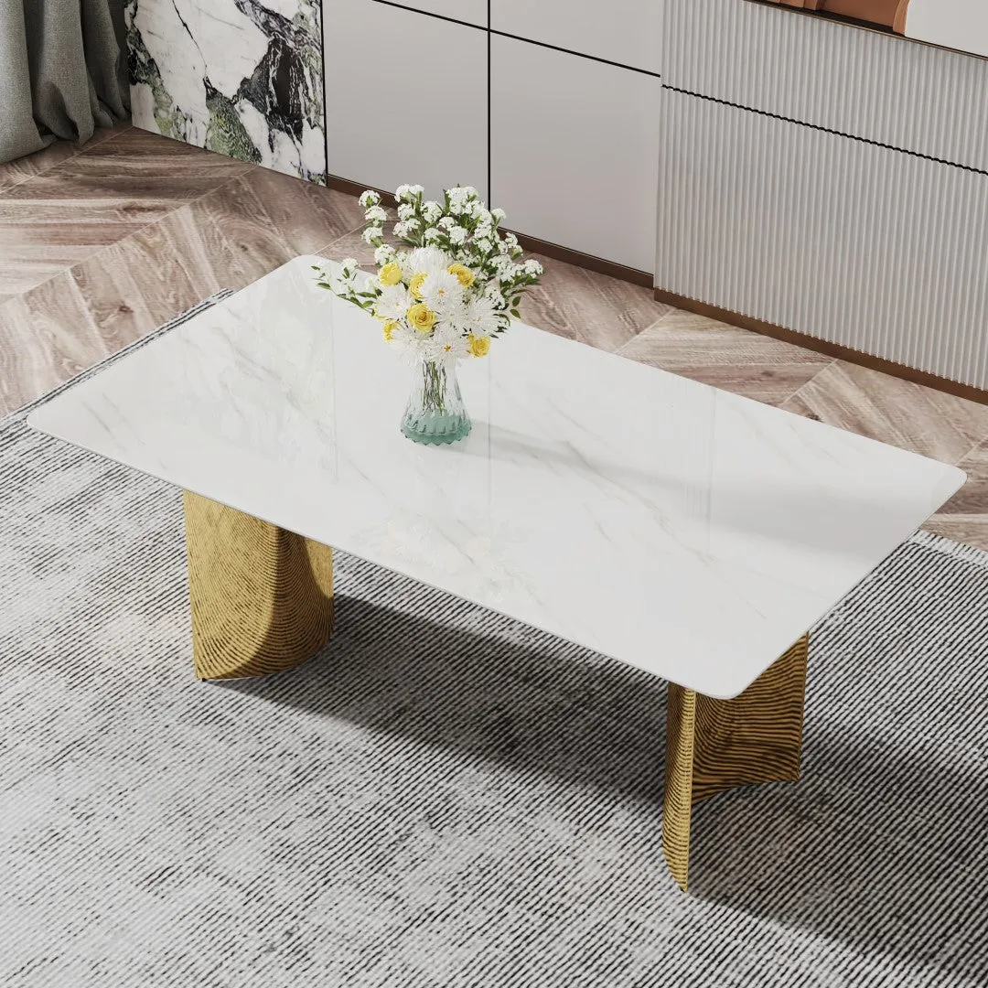 71" White Faux Marble Dining Table with Gold Legs - Versatile & Stylish for Family Meals, Parties, & Gatherings