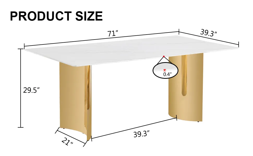 71" White Faux Marble Dining Table with Gold Legs - Versatile & Stylish for Family Meals, Parties, & Gatherings