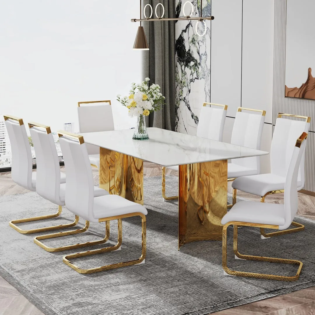 71" White Faux Marble Dining Table with Gold Legs - Versatile & Stylish for Family Meals, Parties, & Gatherings