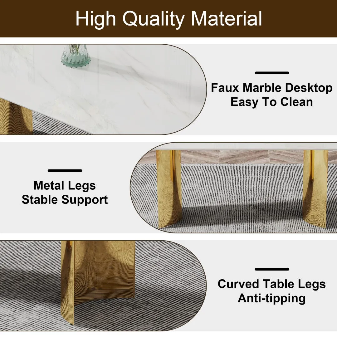 71" White Faux Marble Dining Table with Gold Legs - Versatile & Stylish for Family Meals, Parties, & Gatherings