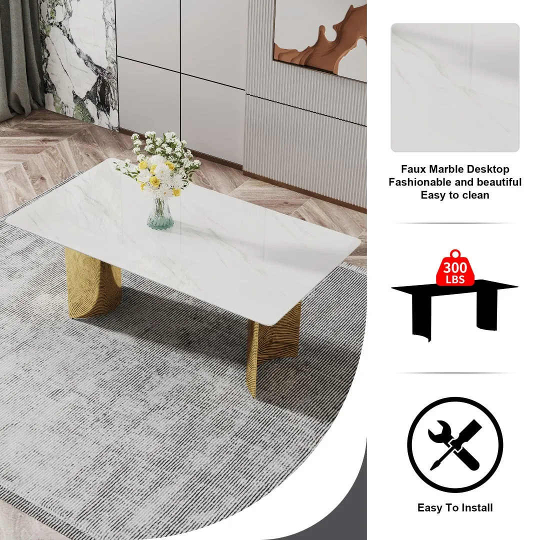71" White Faux Marble Dining Table with Gold Legs - Versatile & Stylish for Family Meals, Parties, & Gatherings