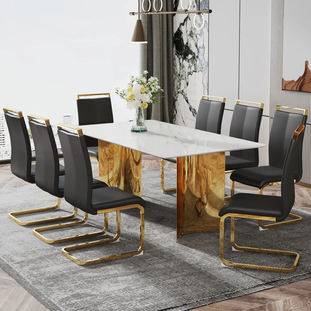 71" White Faux Marble Dining Table with Gold Legs - Versatile & Stylish for Family Meals, Parties, & Gatherings