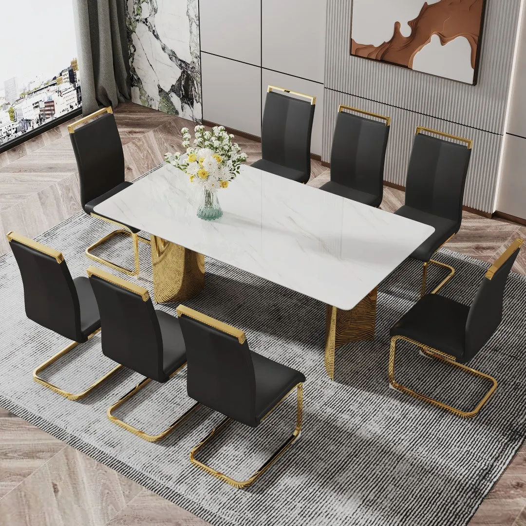 71" White Faux Marble Dining Table with Gold Legs - Versatile & Stylish for Family Meals, Parties, & Gatherings