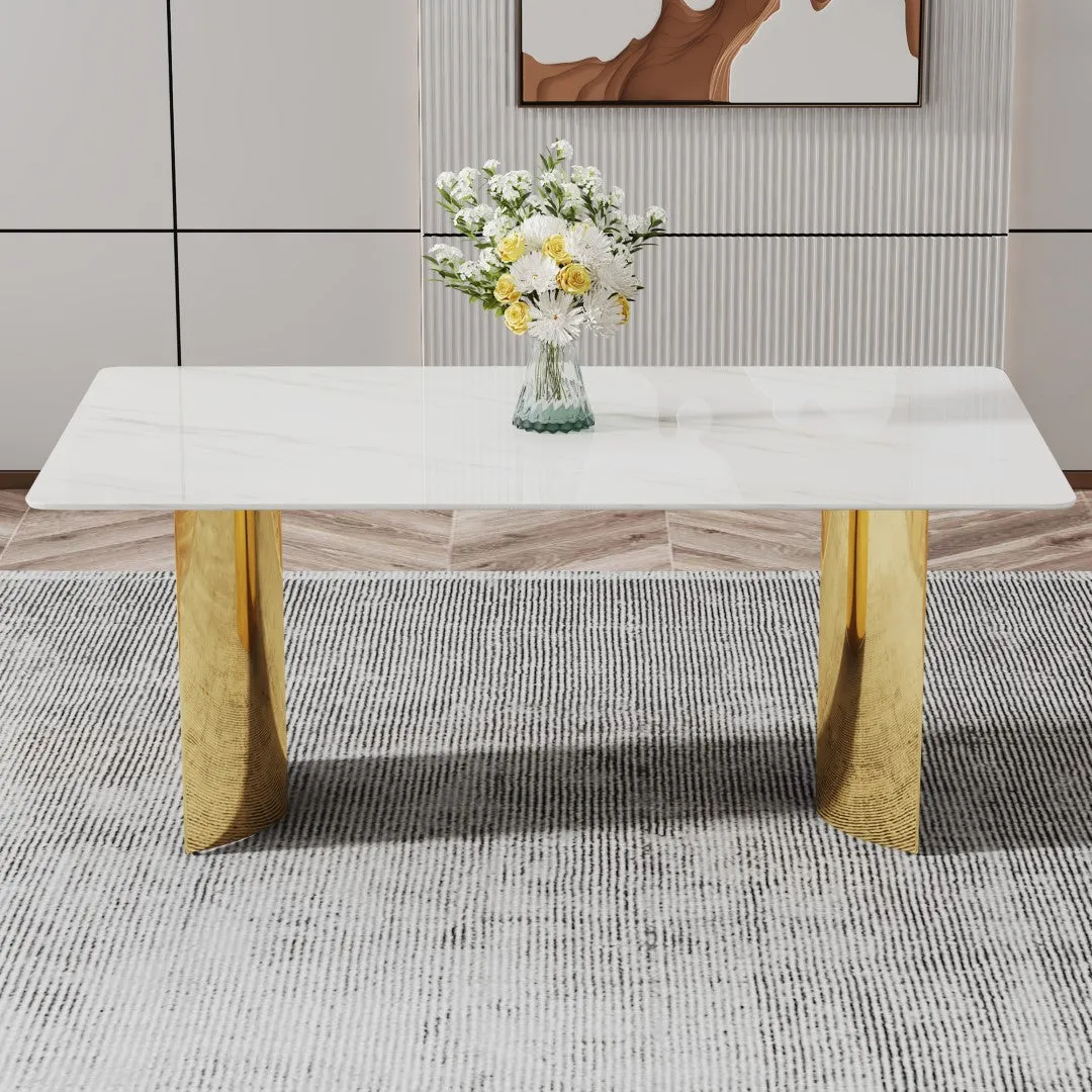 71" White Faux Marble Dining Table with Gold Legs - Versatile & Stylish for Family Meals, Parties, & Gatherings
