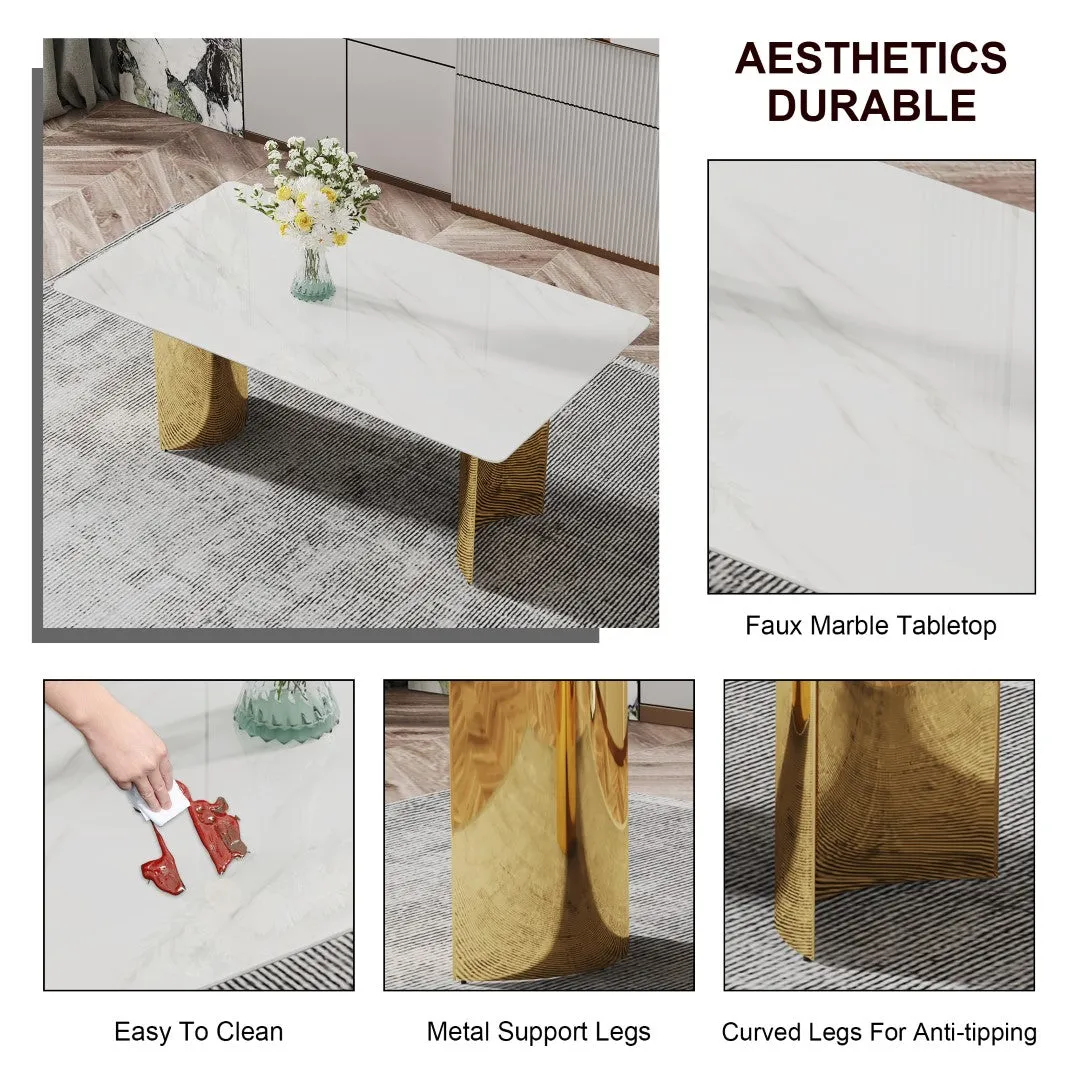 71" White Faux Marble Dining Table with Gold Legs - Versatile & Stylish for Family Meals, Parties, & Gatherings