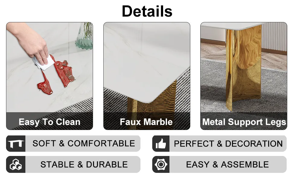 71" White Faux Marble Dining Table with Gold Legs - Versatile & Stylish for Family Meals, Parties, & Gatherings
