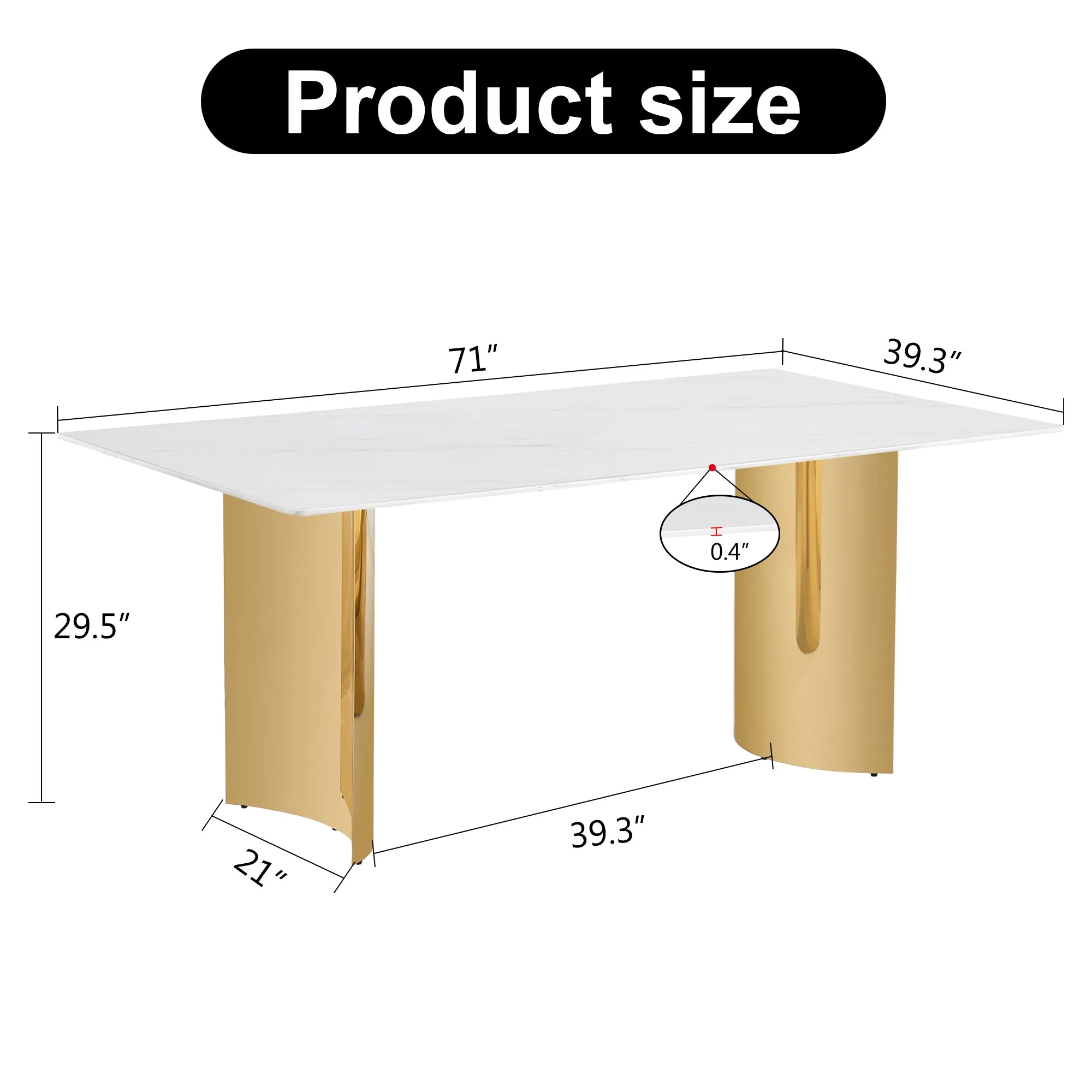 71" White Faux Marble Dining Table with Gold Legs - Versatile & Stylish for Family Meals, Parties, & Gatherings