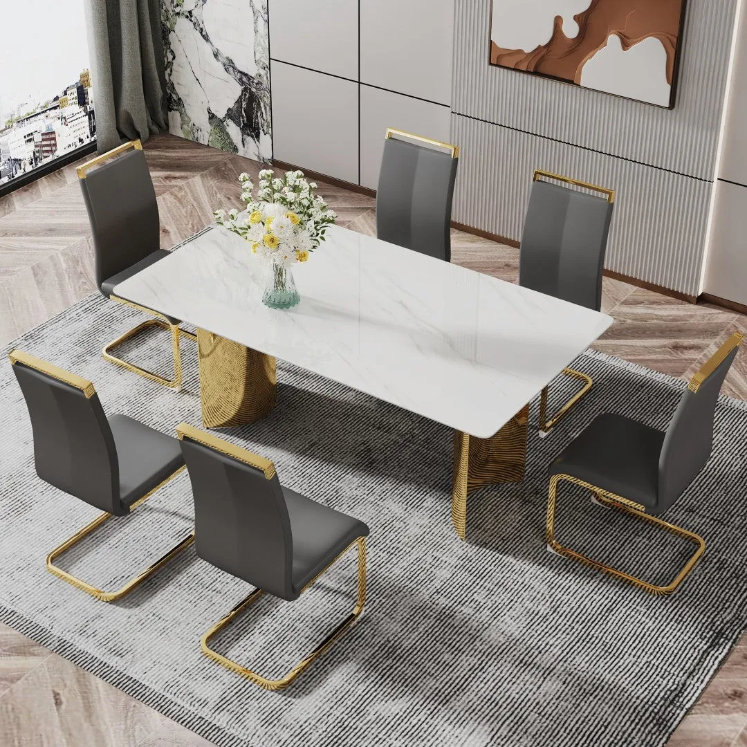 71" White Faux Marble Dining Table with Gold Legs - Versatile & Stylish for Family Meals, Parties, & Gatherings