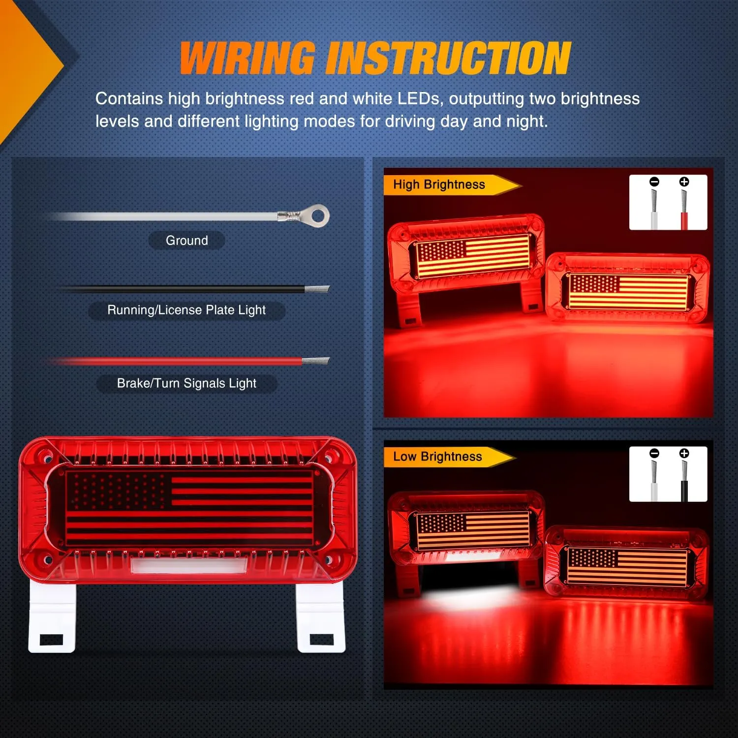 72Leds LED RV White License Plate Red Tail Lights