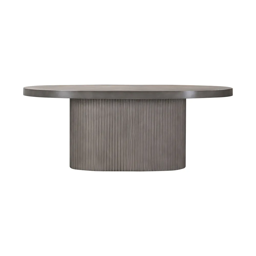 75 Inch Modern Concrete Oval Dining Table, Fluted Platform Base, Gray Tone By Casagear Home